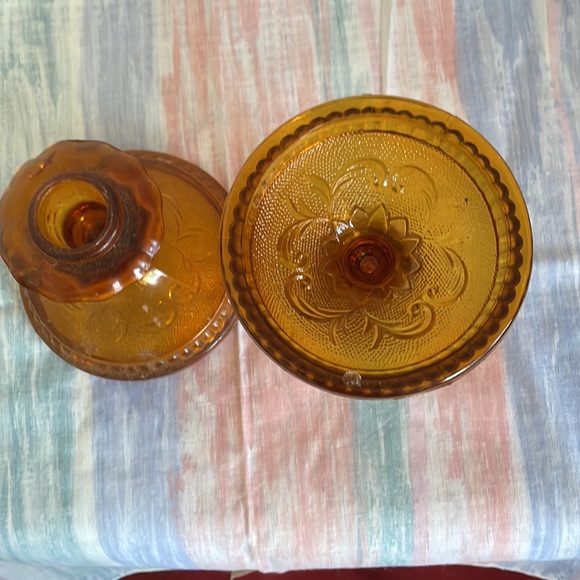 Set f 2 Duncan and Miller amber glass candle holders. - Picture 3 of 3